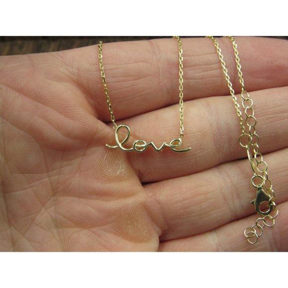16 Inch Gold Over Sterling Silver Love Word Necklace - Picture 2 of 5